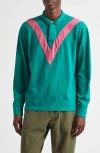 Drake's Chevron Stripe Cotton Rugby Shirt In Green