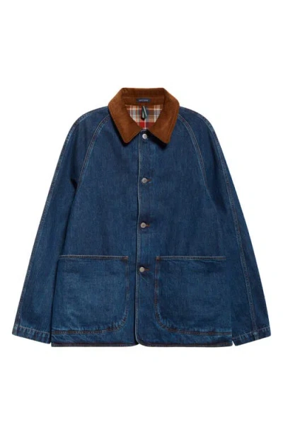 DRAKE'S DRAKE'S CORDUROY COLLAR DENIM CHORE COAT