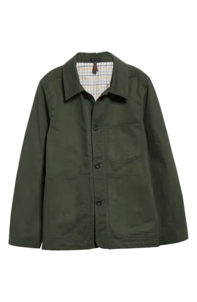 Drake's Cotton Herringbone Button-up Jacket In 400 Racing Green