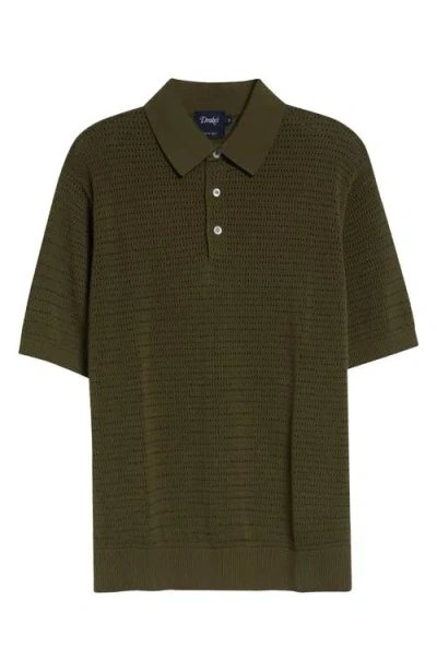 Drake's Cotton Mesh Polo Sweater In Green