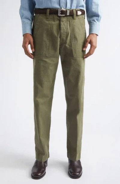 Drake's Cotton Twill Fatigue Trousers In Green
