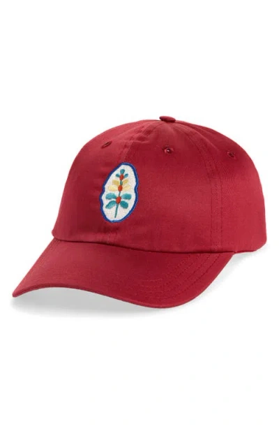 Drake's Embroidered Stem Flower Adjustable Baseball Cap In Red