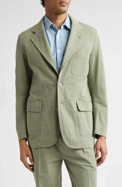 Drake's Games Cotton Herringbone Blazer In Green
