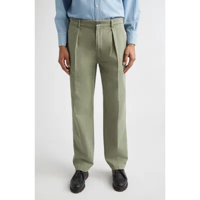 Drake's Games Cotton Herringbone Trousers In Green