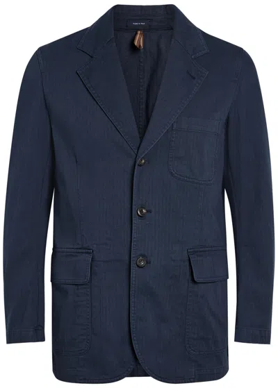 Drake's Herringbone Cotton-twill Jacket In Blue