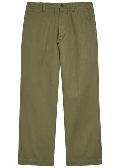 Drake's Herringbone Wide-leg Chino Trousers In Green