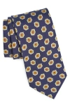 Drake's Hexason Geometric Print Silk Tie In Navy/yellow/red