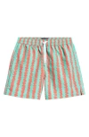 Drake's Kelim Stripe Drawstring Swim Trunks In 401 Green/red