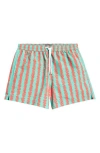Drake's Kelim Stripe Drawstring Swim Trunks In 401 Green/red