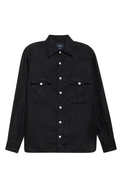 Drake's Linen Twill Western Shirt In Black