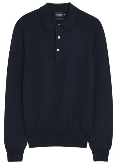 Drake's Merino Wool Polo Jumper In Blue