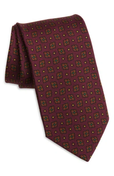 Drake's Mini Diamond Medallion Silk Twill Tie In Burgundy
