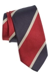 Drake's Mogador Block Stripe Silk Tie In Navy/red/ecru