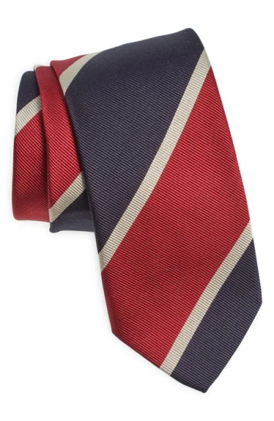 Drake's Mogador Block Stripe Silk Tie In Navy/red/ecru