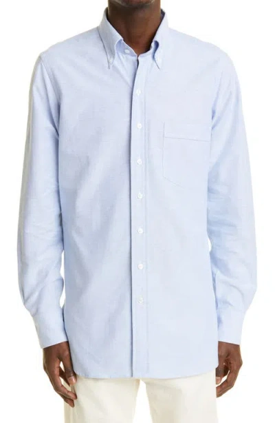 Drake's Oxford Cotton Button-down Shirt In 200 Ice Blue