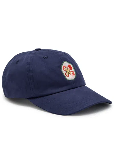 Drake's Petal Flower Appliquéd Cotton Cap In Blue