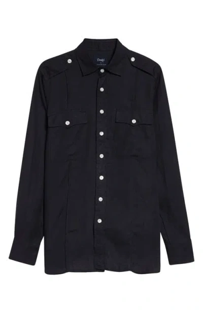 Drake's Pintuck Epaulet Linen Button-up Shirt In Blue