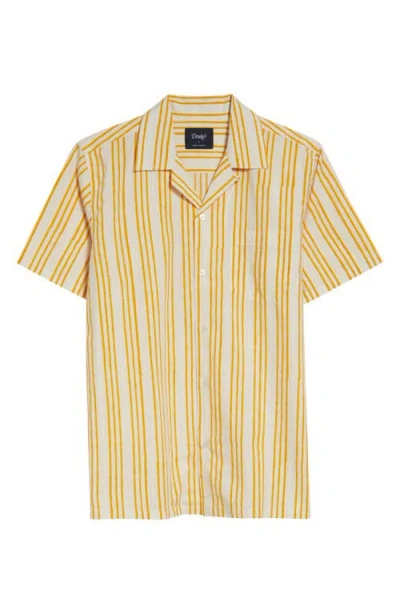Drake's Print Triple Stripe Cotton Camp Shirt In Multi