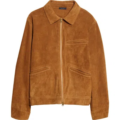 Drake's Raw Suede Zip Jacket In Brown
