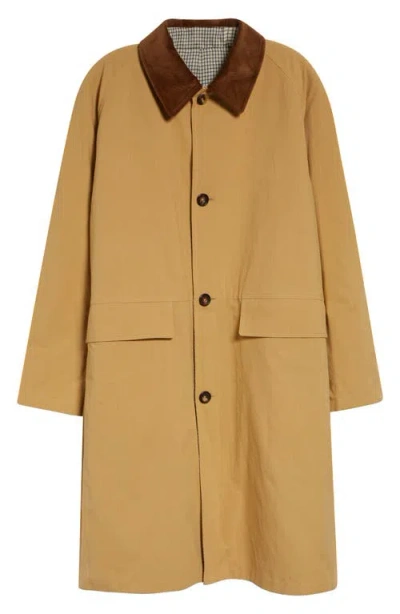 Drake's Reversible Linen & Cotton Mackintosh Coat In Yellow