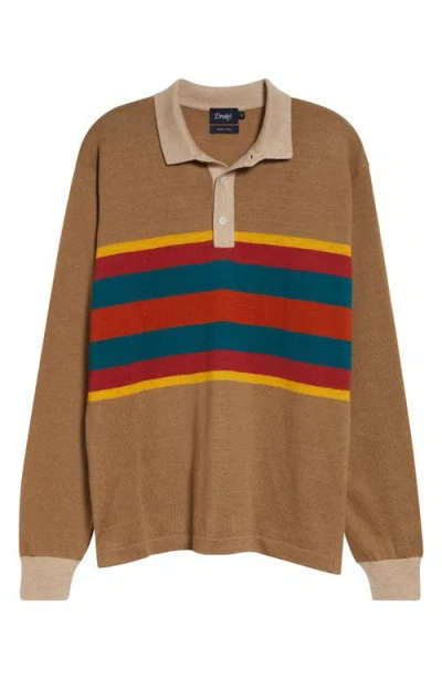 Drake's Rugby Stripe Linen & Cotton Polo Sweater In Brown