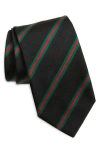 Drake's Sandwich Stripe Silk & Cotton Mogador Tie In Black Green Red