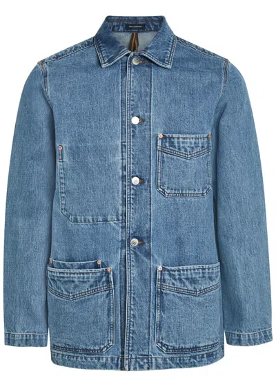 Drake's Washed-finish Denim Jacket In Blue