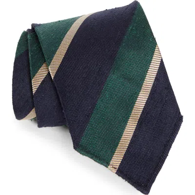 Drake's Shantung Stripe Silk Tie In 252 Navy