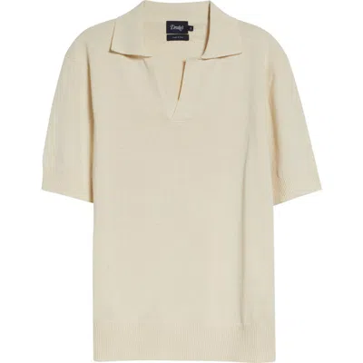 Drake's Short Sleeve Silk Polo Sweater In Neutral