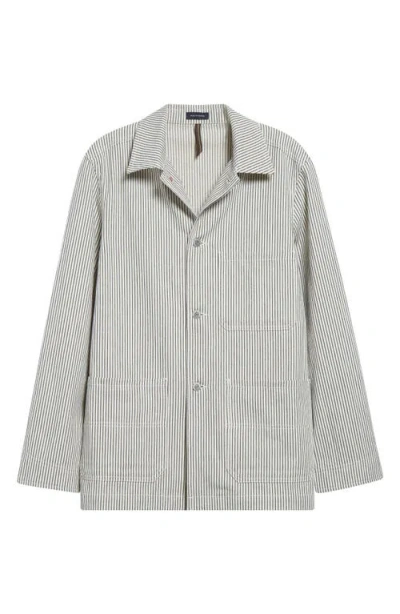 Drake's Stripe Chore Coat In Gray