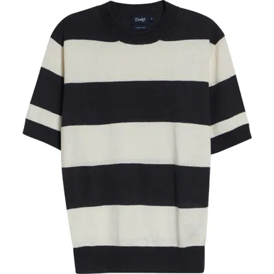 Drake's Stripe Linen & Cotton T-shirt In Black