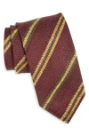 Drake's Stripe Shantung Silk Tie In Red