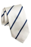 Drake's Super Repp Stripe Silk Tie In 002 White Navy