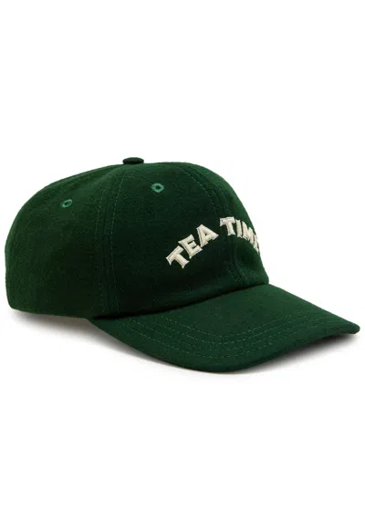 Drake's Tea Time Appliquéd Merino Wool Cap In Green
