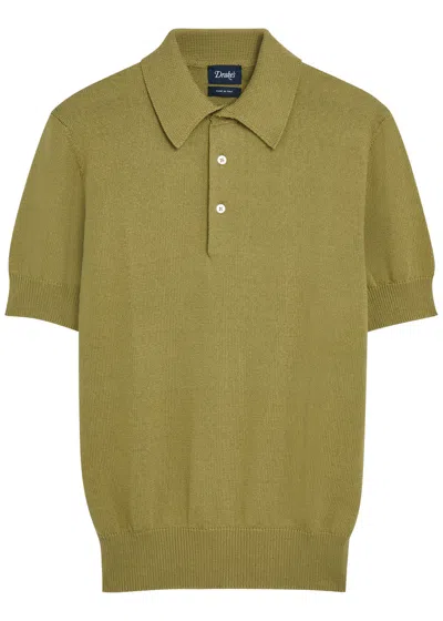 Drake's Textured Cotton-knit Polo Shirt In Green