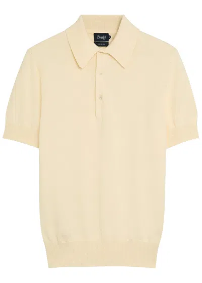 Drake's Textured Cotton-knit Polo Top In Neutral