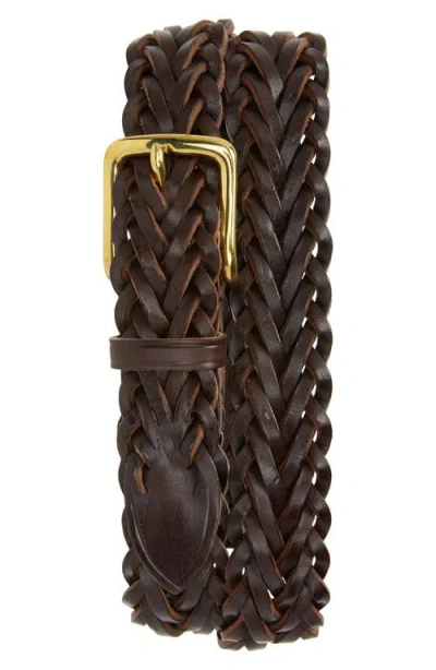 Drake's Woven Leather Belt In Brown