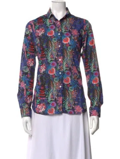 Pre-owned Drake's Floral Print Long Sleeve Button-up Top In Black