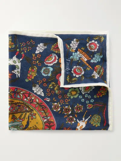 Drake's Folk Rider Printed Wool And Silk-blend Gauze Pocket Square In Multi