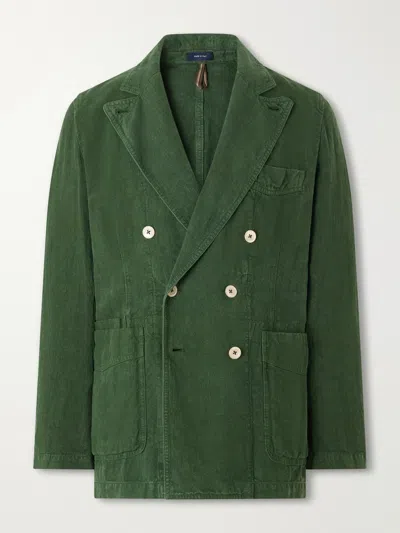Drake's Games Double-breasted Linen Blazer In Green