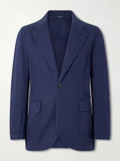 Drake's Games Herringbone Cotton Suit Jacket In Blue