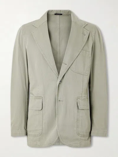 Drake's Games Herringbone Cotton Suit Jacket In Green