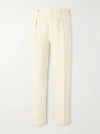 Drake's Games Linen Straight-leg Trousers In Yellow