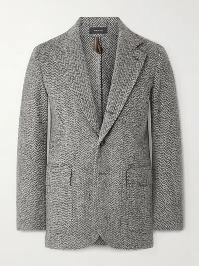 Drake's Games Mk. Vii Unstructured Herringbone Harris Wool-tweed Blazer In Gray