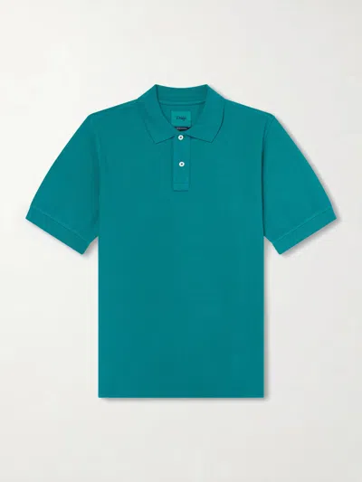 Drake's Garment-dyed Cotton-piqué Polo Shirt In Blue