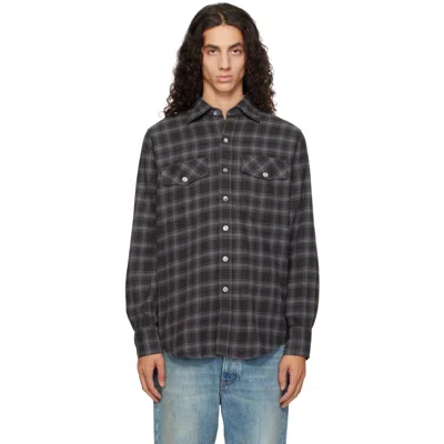 Drake's Gray Check Cotton-silk Work Shirt In Black