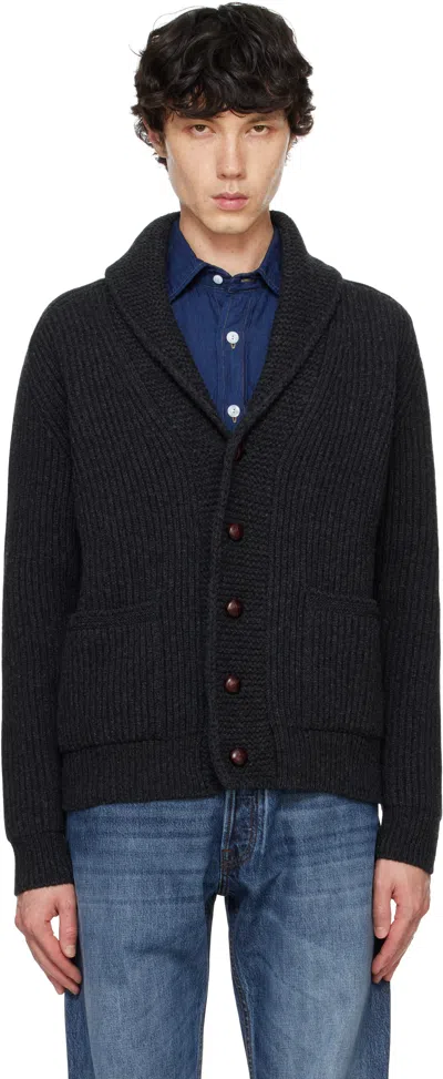 Drake's Gray Lambswool Shawl Collar Cardigan In 600 Dark Grey