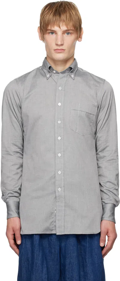Drake's Gray Pinpoint Oxford Cotton Cloth Button-down Shirt In 100 Black