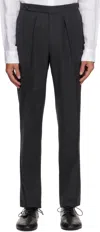 Drake's Gray Tropical Wool Single Pleat Trousers In 600 Charcoal