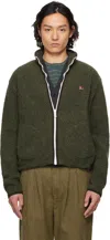 Drake's Green Boucle Wool Zip Fleece Jacket In 400 Olive